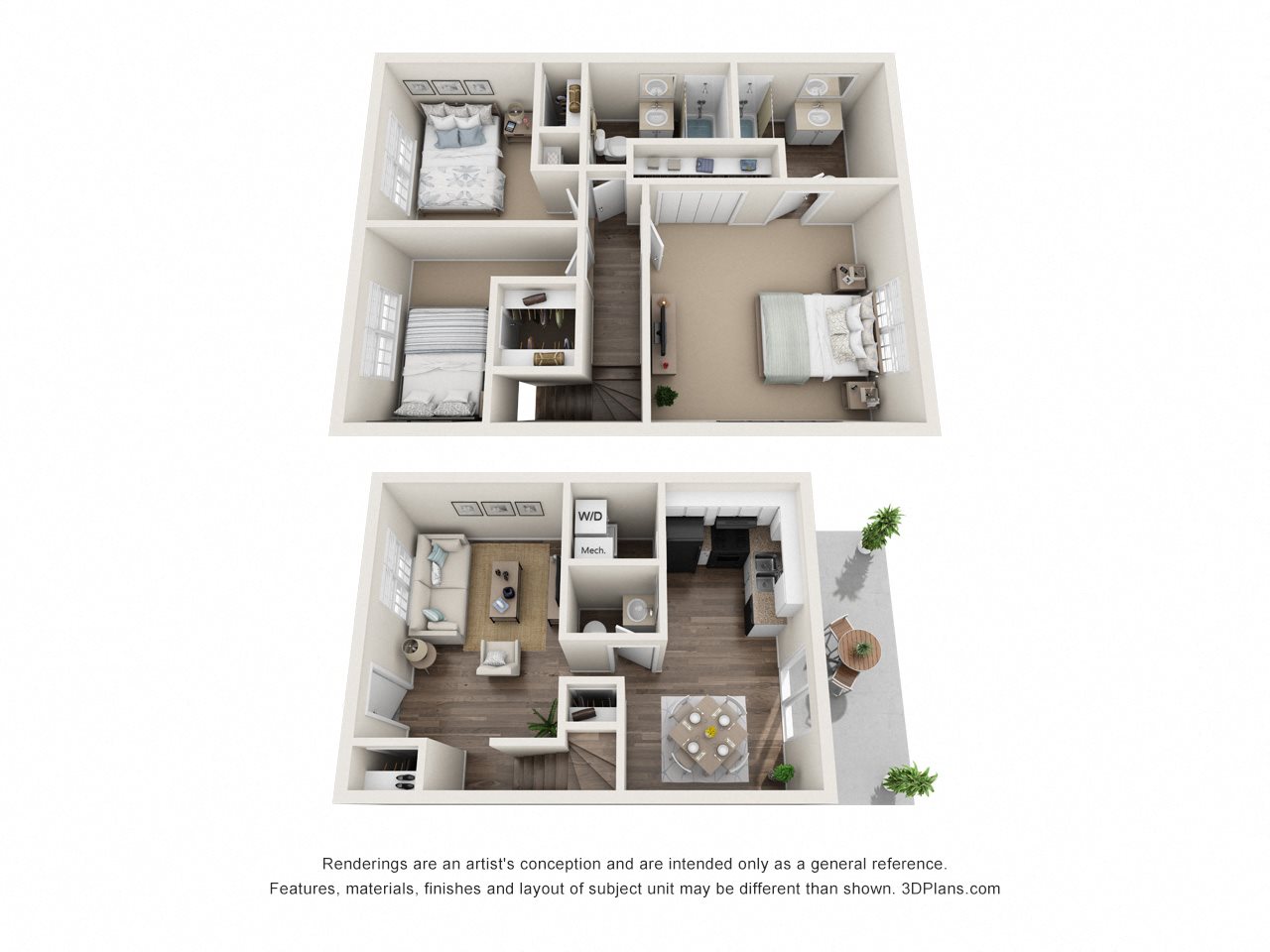 3 Bed, 2.5 Bath Townhome, 1425 sq. ft.